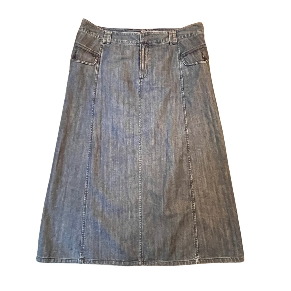 Eddie Bauer Denim Maxi Skirt Womens 14 Blue Modest Cotton Flap Pockets Gorpcore